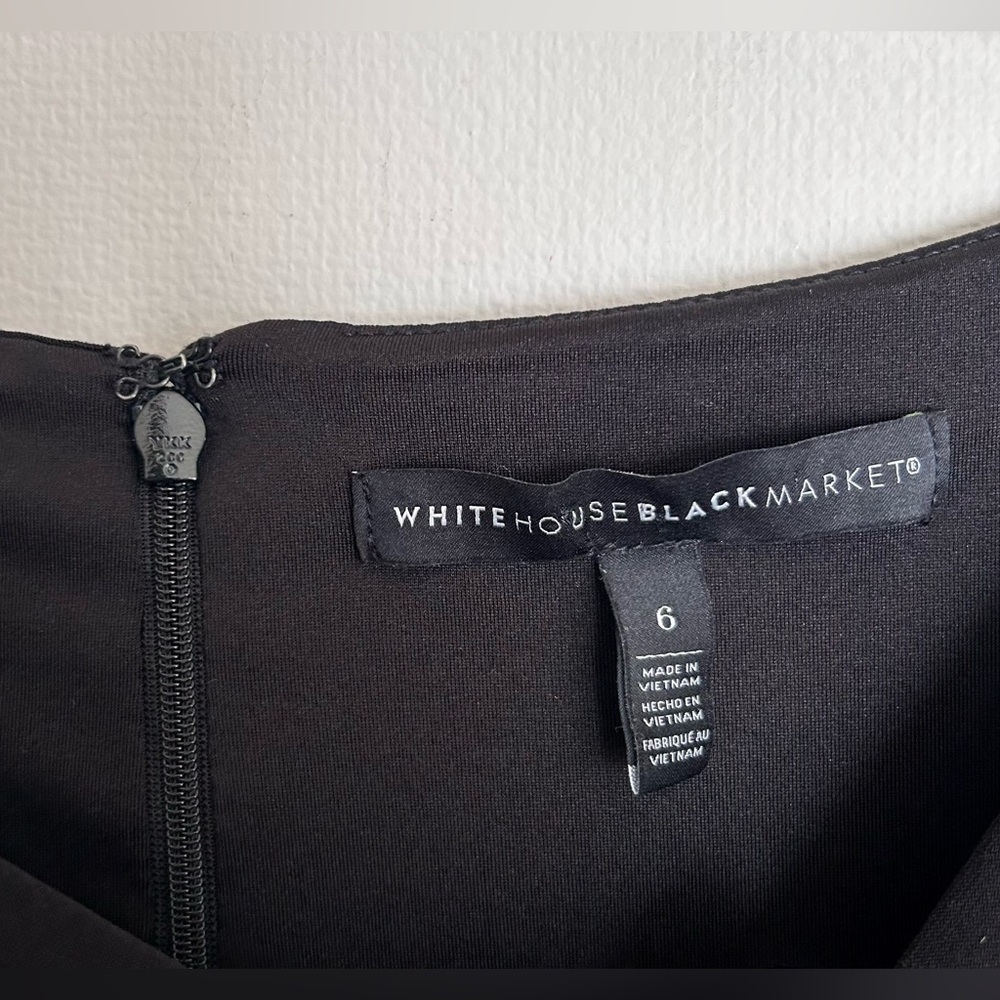 WHITE HOUSE BLACK MARKET Long Sleeve Black Twist Sheath Dress Travel Office | 6 - Picture 2 of 11